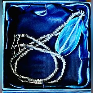 Pear shaped Aquamarine pendant and stacked silver necklace